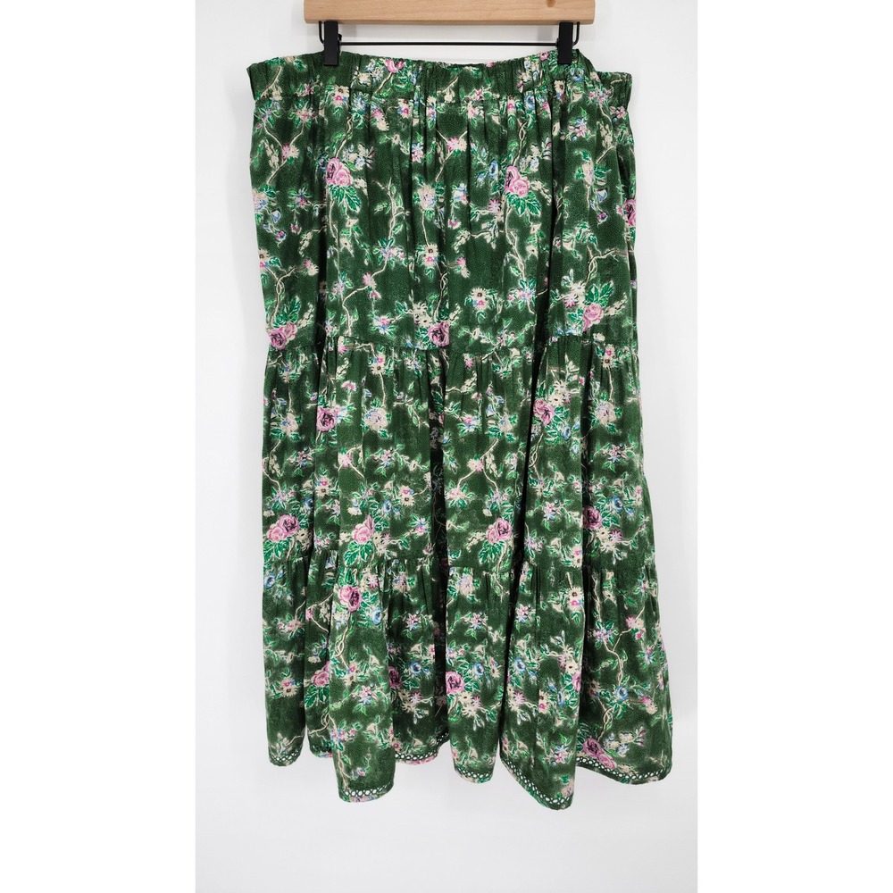 Lane Bryant Feminine Prairie Festival Boho Maxi Skirt 22/24 Green Floral Tiered